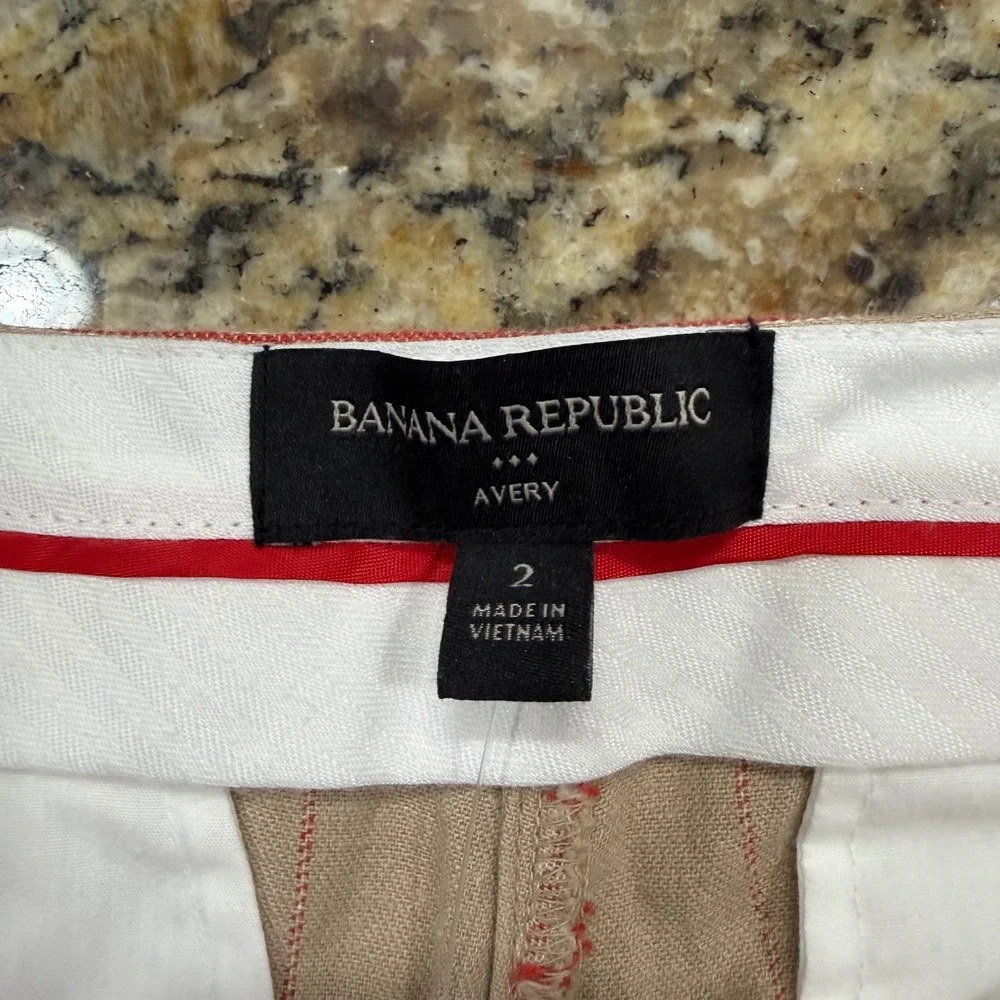 Banana Republic Avery Striped Tailored Trousers Tan Red Size 2 Womens Pants ws